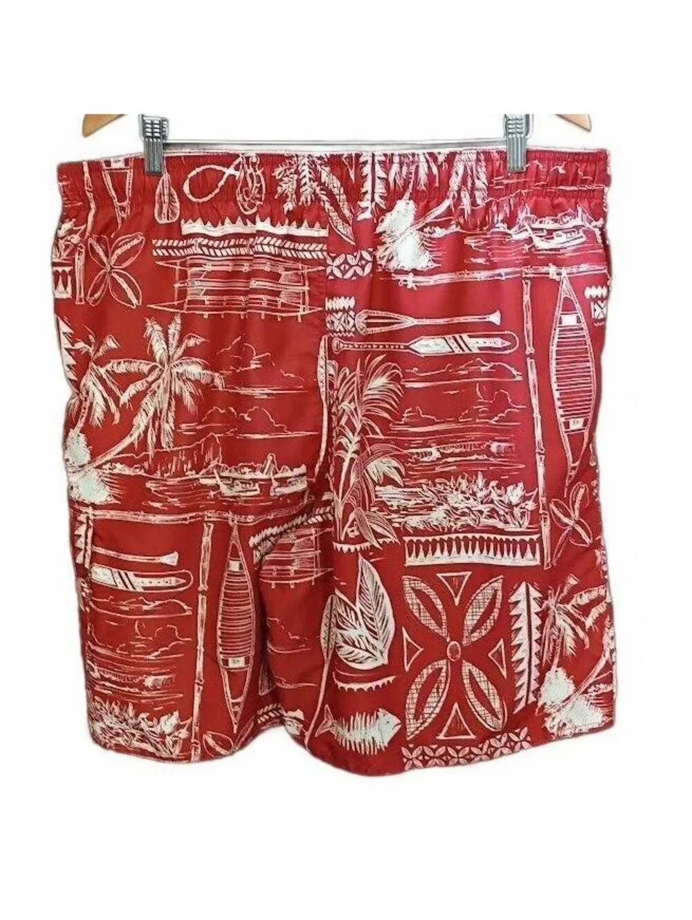 Croft & Barrow Red and White Polynesian Print Swim Trunks Size XXL